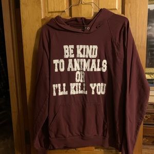 Be Kind to Animals Hoodie. Size Medium.